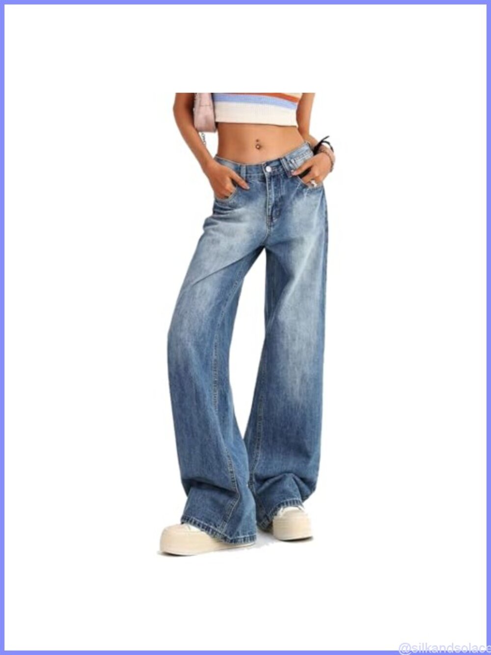 Y2K Low Rise Baggy Jeans - Stretch Denim Wide Leg Pants